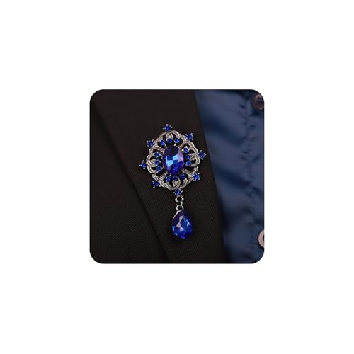 Image of Kercisbeauty Blue Rhinestones Small Black Brooch for Unisex Women Men Dress Suit Brooches Pin Bling Jewelry for Special Occasion (Blue)