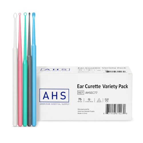 Image of American Hospital Supply Disposable Ear Curettes, Ear Wax Removal Tools, 5 Color-Coded Tip Styles for Adults and Children, Pack of 75 or 15 of Each Tip Style