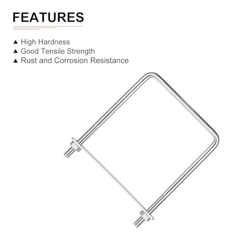 Image of DTGN M8x100x140mm(ThreadxWxL) Square U Bolt - 2Pack - Good for Trailer Pipe Replacement Parts - 304 Stainless Steel U Shape Bolts