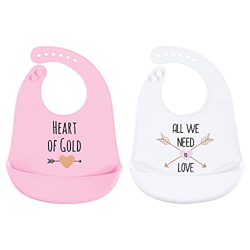 Image of Hudson Baby Unisex Baby Silicone Bibs, Gold Heart, One Size