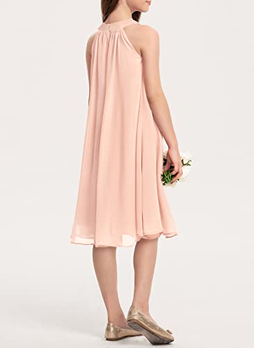 Galawaqe Girls Flowy Chiffon Fancy Dress Kids Halter Neck A Line Sleeveless Junior Bridesmaid Dresses Teen Party Gowns Pink #TOP1