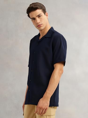 Image of Thomas Scott Men Premium Oversize Fit Casual Shirt | Short Sleeves | Camp Collar | Thai Crepe Polyester Fabric