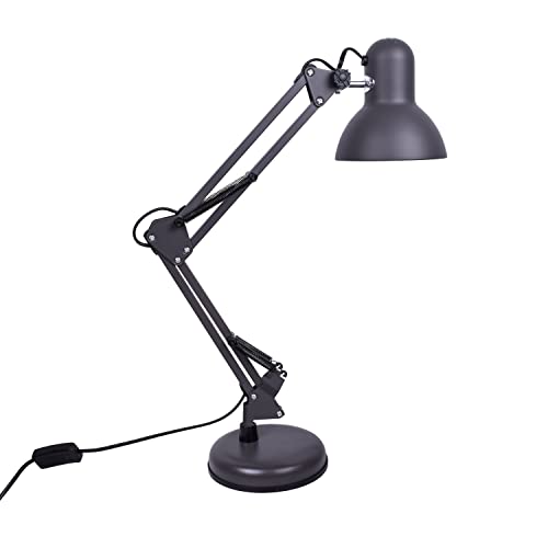 BEL AIR HOME - Lámpara de Escritorio LED Articulada Flexo Antigona | Diseño Vintage Retro | Altura Ajustable 34-67 cm | Metal Resistente | Ideal para Oficina y Hogar, (GRIS MATE)