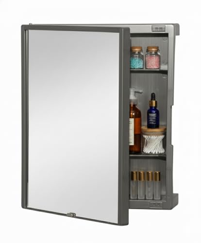 Image of CIPLA PLAST New Rich Look Bathroom Cabinet with Mirror | Storage Organiser | Strong Plastic Bathroom Shelves Wall Mounted | Bathroom Accessories| Mirror Cabinet (Metallic Grey)