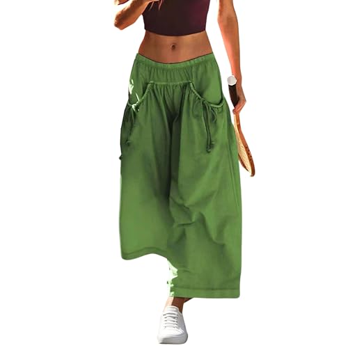 Pantalones de Mujer con cordón Ajustable en la Cintura elástica, Estilo Senderismo, con Bolsillos, Ropa Informal para Exteriores, Color Verde, Talla XL.
