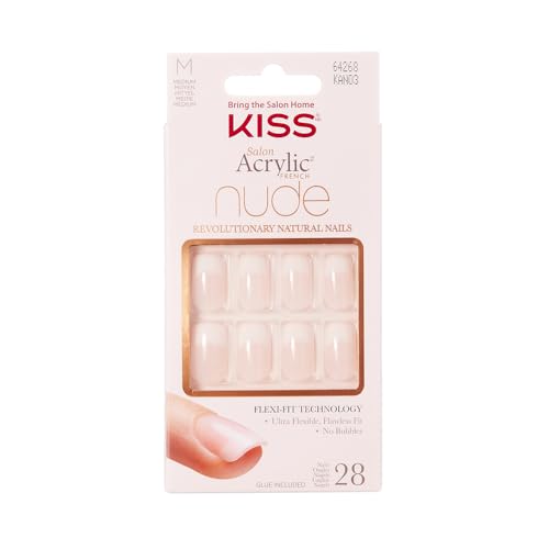 Kiss Salon Acrylic Nude French 28 Count Medium Length Flat (Pack ...