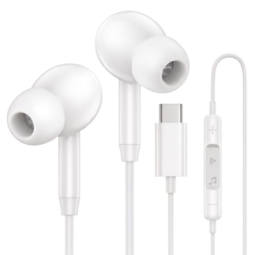 Type-C Wired Earphones Compatible with iPhone 15, 16, 17, 17 Pro, iPad & All USB-C Devices | Hi-Fi Stereo Sound, Deep Bass, Built-in Mic, Volume Control, Noise Isolation, Comfortable Fit
