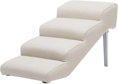 Zxyler 4 段折りたたみ 犬用ステップ|高密度フォーム × 滑り止め加工 防水 & 消臭|ペット階段 高さ調節可能 老犬介護用 猫も使える724040 オフホワイト