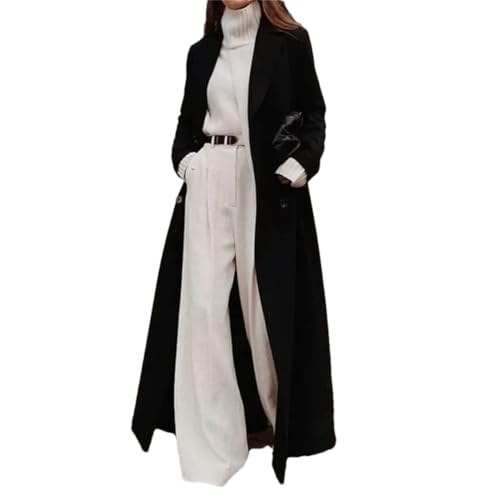Women's Long Trench Coat Loose Thickened Long Sleeve Lapel Buttons Warm Jackets Overcoat