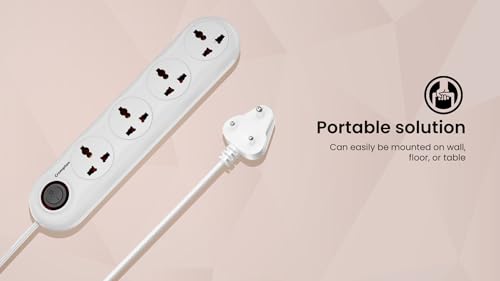 Image of Crompton Powerbox Alpha LITE Extension Board 6A with 4 Universal Sockets | 2 Meter Cord | 1500W Power Capacity | Multi Plug Power Hub for Home & Office | White | Pack of 1