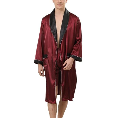 Lu's Chic Men's Long Sleeve Robe Pajama Shorts Plus Size Pajamas Satin 2 Piece Soft Fall Lightweight
