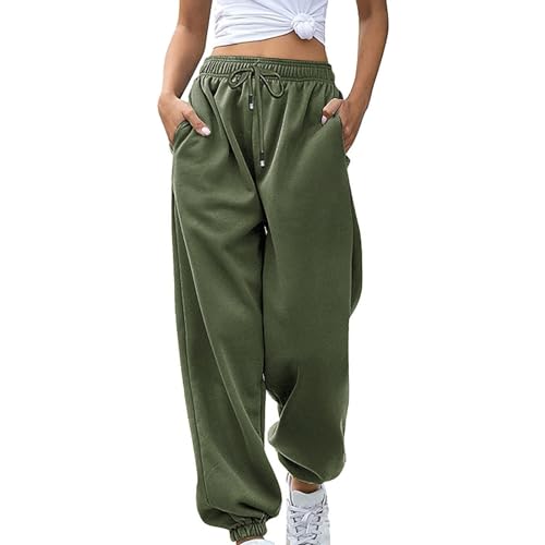 Pantalon noir femme taille haute ample style baggy de loisirs avec poches pratiques