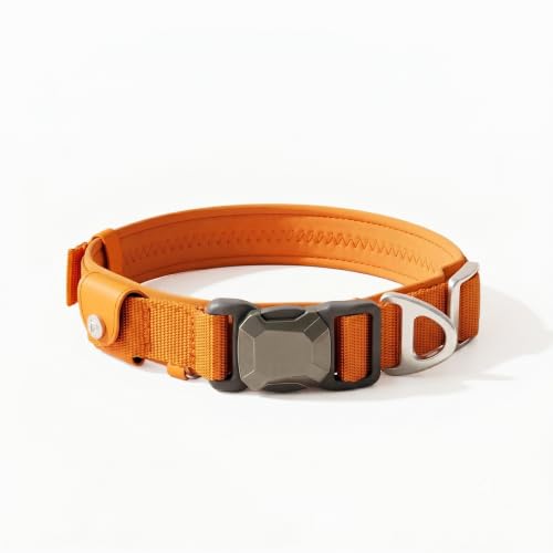 Upgraded Airtag Dog Collar, Adjustable Dog Collar with 450LB Escape-Proof Magnetic Buckle, Soft Anti-Wrinkle, Bite & Stain-Resistant Leather (Amber Glow, M)