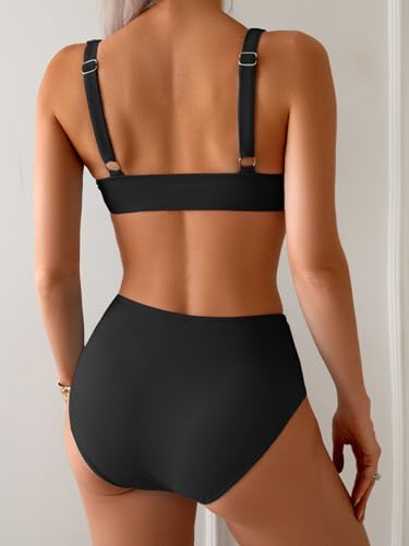 Eomenie Bikini Sets for Women High Waisted Two Piece Bathing Suit U Wired V Neck Swimsuit Adjustable Straps Swimwear3