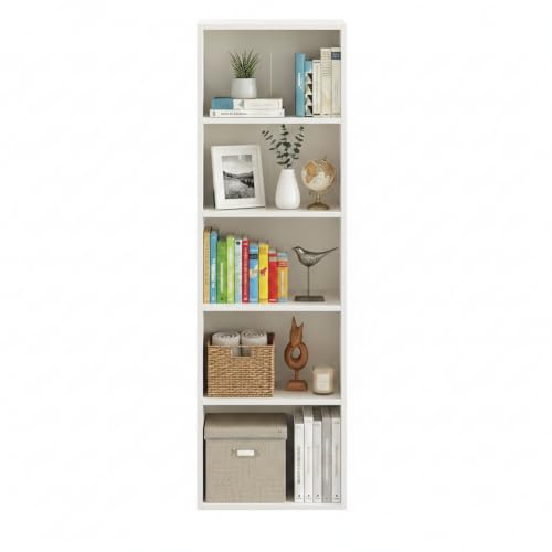 Image of FURNEASER Tall Bookshelf Bookcase for Living Room | Engineered Wood Open Storage Rack | Display Shelf Organizer for Bedroom, Office & Home (White)