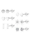 JEMARA 6 Pairs Silver Stud Earrings for Women Hypoallergenic 925 Sterling Silver Stud Earrings Ball Heart Cubic Zirconia Earrings Set Dainty Sterling Silver Earrings for Women