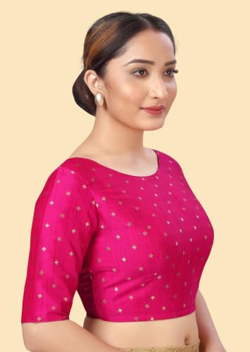 Image of Studio Shringaar Women Cotton Silk Silky Brocade Readymade Elbow Length Sleeves Saree Blouse Choli