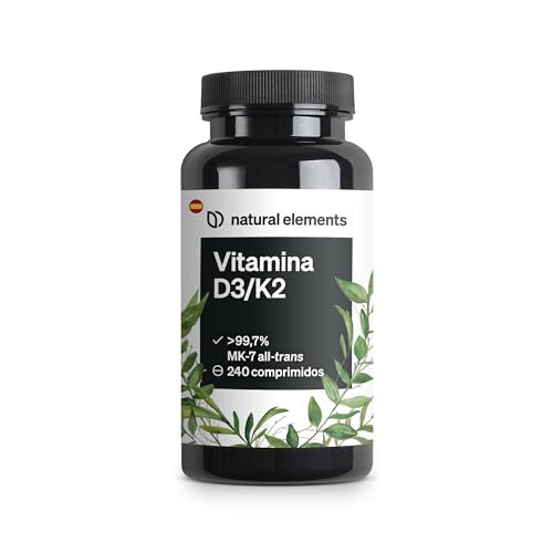 Vitamina D3 y K2 – > 99,7% all-trans MK-7 & 2000 UI Vitamina D3 – 240 comprimidos – alta dosis, alta biodisponibilidad – sin aditivos innecesarios