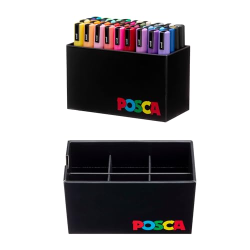 Image of POSCA PC-5M Water-Based Paint Markers, Medium Point (1.8-2.5mm), Assorted Colors, 36 Pack with Display Caddy