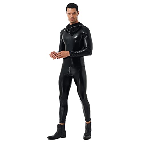 Men's Shiny Full Body Cover Bodysuit Zipper Pouch Lingerie Tight Gay Jumpsuit with Hood4