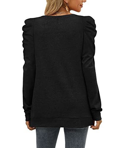 Xieerduo Black Sweatshirt For Women Crewneck Sweaters Puff Sleeve Shirts Fall Clothes Soft M #TOP3