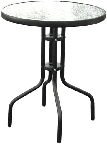 Rammento Garden Patio Metal & Glass Bistro Table Outdoor Black Metal Table & Rippled Glass Coffee Table