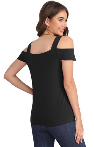 Soesdemo Summer Tops Womens Tunic Top Short Sleeve Cold Shoulder V Neck Loose Fit Basic Tee Casual Tops Shirts Blouse3