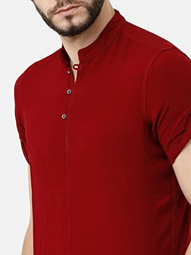 Image of Identiti Short Sleeves Solid Slim Fit 100% Viscose Casual Shirt /Kurta for Men