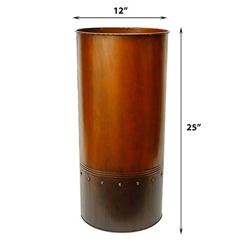 Cys Excel Zinc Metal Planter Pots (H:25" W:12") | Antique Copper Finish Cylinder Home Decor Bin | Decorative Flower Vase Nursery Planters #TOP1