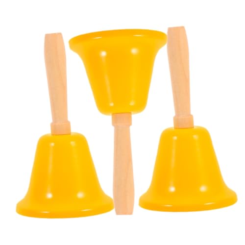 WOONEKY 3 Pezzi Campanella Mano in Metallo Gialla Campanello da Tavolo Scuola Suono per Aula Reception e Servizio Adatta per Richiami e Segnalazioni
