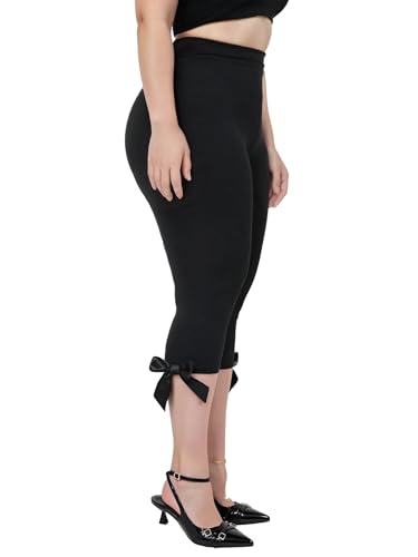 Women Coquette Capri Pants Elastic Waist Knee Length Skinny Capri Leggings Side Bow Tie Summer Cropped Pant