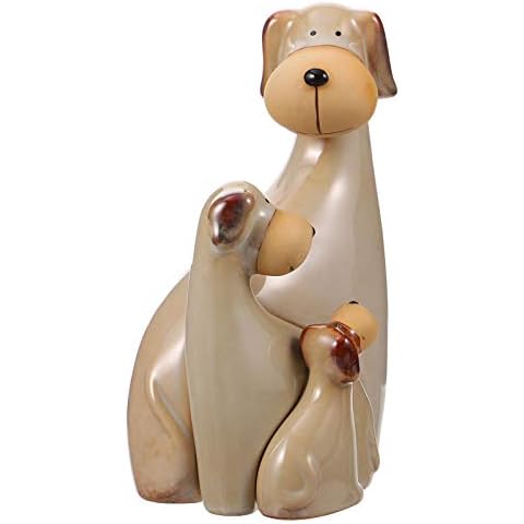 WINOMO 3Pcs Nette Hund Figurine Keramik Hund Figur Miniatur Porzellan Tier Skulptur Hund Familie Statuen Figur Hause Bücherregal Dekoration Ornament Cover