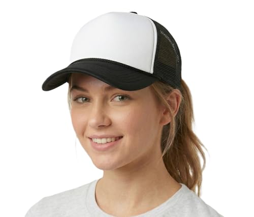 Image of NYFASHION101 Plain Mesh Trucker Hat - Breathable 6-Panel Daily Snapback Cap, Customizable Ideal for DIY Embroidery & Patches