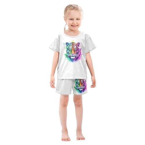 Watercolor Animal Colorful Pajama Set Short Sleeve Pajamas Shorts Sets Cotton Soft Loungewear Sleepwear 5Y3