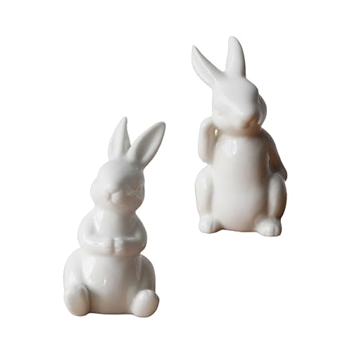 Didiseaon 2 Piezas Adorno De Conejo CeráMico para Escritorio DecoracióN De Pascua Figuras De Conejito PequeñO Estatuillas Creativas Y Compactas