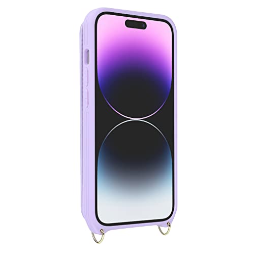 Image of for iPhone 14 Case with Card Holder and Strap for Women,Crossbody Lanyard,Ring Stand,Snap Clasp,Phone Wallet Cases 6.1 inch(Purple)