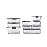 Rubbermaid Brilliance Glass Food Storage Containers, Assorted Sizes, Set of 9, BPA-Free, Leak-Proof, Clear