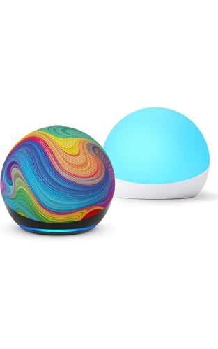 Amazon Echo Dot Kids (newest model) - Rainbow Swirl, with Echo Glow, Smart speaker and night light for kids, Designed for Alexa+