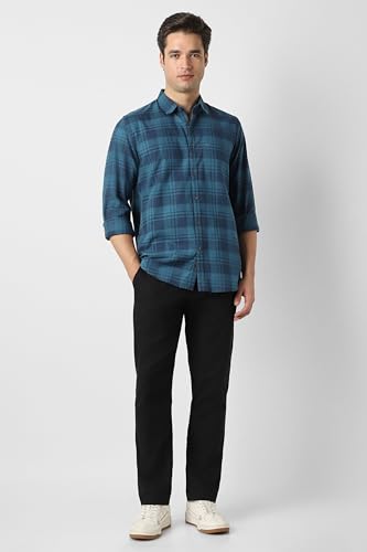 Image of Peter England Men's Checkered Cotton Shirt | Smart Casual | Full Sleeves