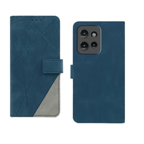 Image of amazon basics Moto Edge 50 5G Flip Cover | Card Pockets Wallet & Stand | Flip Cover for Moto Edge 50 5G (Blue with Grey)