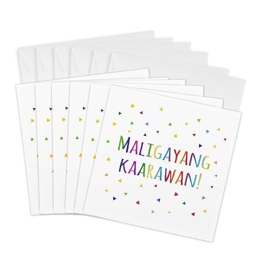 3dRose Greeting Cards - Maligayang kaarawan. Happy Birthday in Filipino. rainbow confetti - 6 Pack - Many Different Languages