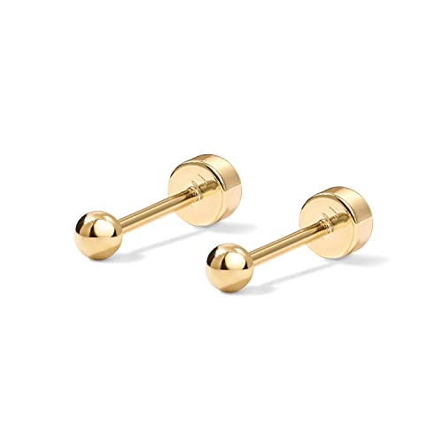 Image of PAVOI 14K Gold Plated Solid 925 Sterling Silver Posts Dainty Ball Stud Flatback Earrings for Women - Cartilage Helix Piercing Jewelry - Small Screwbacks Stud Earrings for Women