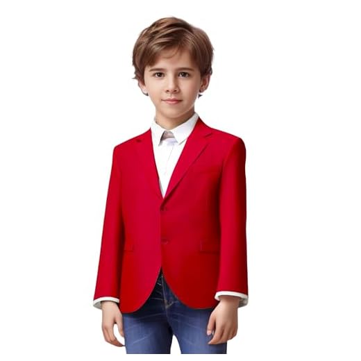YANLU Meninos Blazer Masculino Slim, Casaco Formal, Jaqueta Casual, Uniforme Escolar Vermelho, Esportivo, Empresarial, Tamanho 7