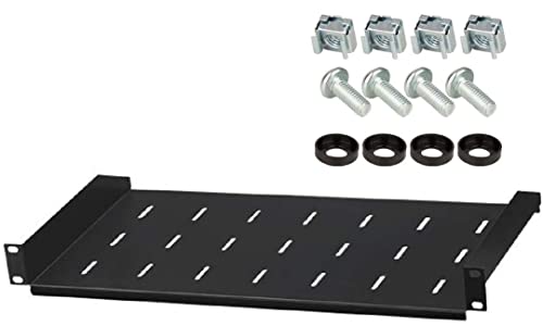 1 HE Rackablage, 27 cm tief in Schwarz RAL 9005, 19 483 mm Fachboden Trägereinschub Einlegeboden Rack Ablage Boden
