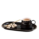 YT-KOKE Marble Element Espresso Cup and Saucer Set Coffee Cup with Spoon Demitasse Cup 2.7 Ounce for Cappuccino, Latte, Cafe Mocha, Tea Cups (Black)