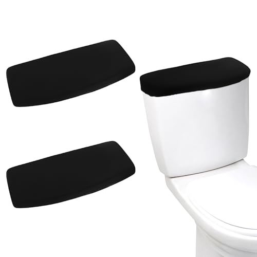 LIQWEI 2 Pcs Toilet Tank Lid Cover Back of Toilet Top Cover, Toilet Tank Cover Lid, Toilet Tank Lid Toilet Top Cover, Replacement with Elastic Bottom for Bathroom Decor Accessories (Black)