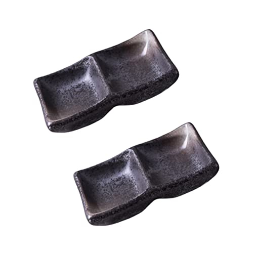 SOLUSTRE 2pcs Ceramic Snack Plates Square Dipping Bowls for Appetizers and Seasoning for Home School Travel and Restaurants Easy to Clean Unique Design