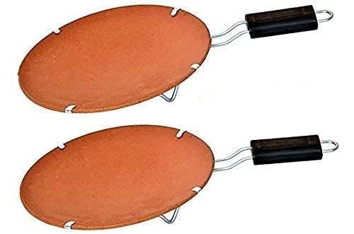 Jetwals Handmade Earthenware Clay Tawa for Roti with Handle (Standard Size, Brown) (Q-2 Tawa) Pack of 2