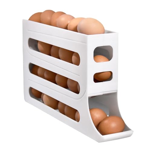 Soporte para huevos para nevera de 4 niveles, organizador de huevos rodante automático, soporte dispensador de huevos...