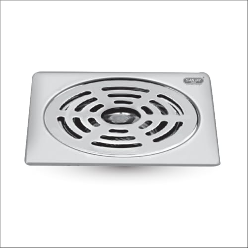 Image of Square Ringo SS Floor Drain with Pipe Hole for Bathroom 304 Grade Kitchen Sink Top Cover Jali Water Drainer Strainer Bathtub Laundry (Gypsy - Silver - 6 x 6 INCH)